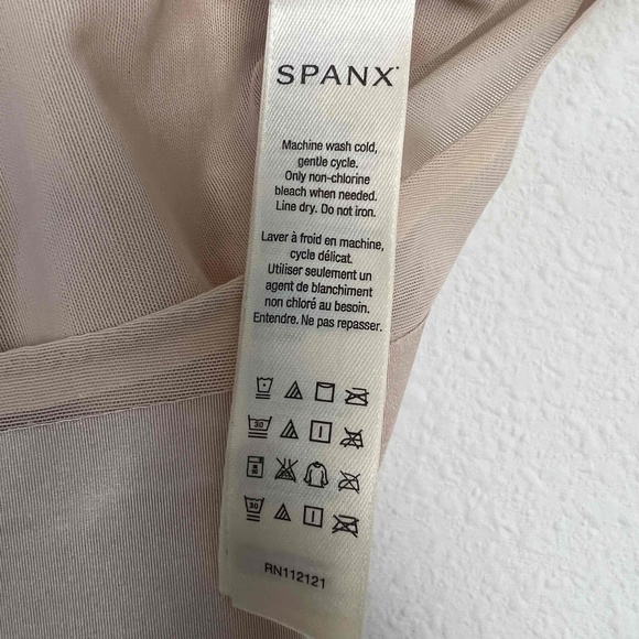 SPANX Haute Contour Open-Bust Mid-Thigh Shape BodySuit Sheer Beige Size Large - Picture 12 of 14